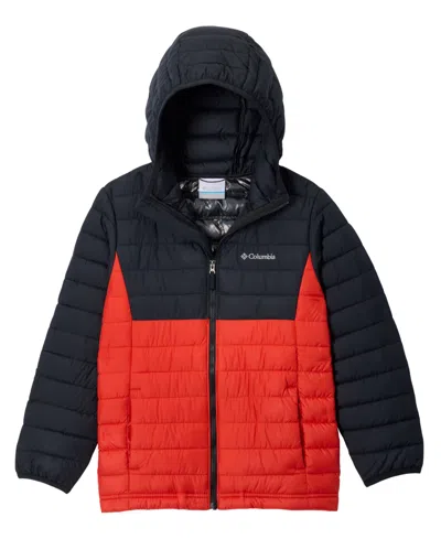Columbia Kids' Big Boys Powder Lite Ii Quilted Colorblocked Full-zip Hooded Jacket In Black