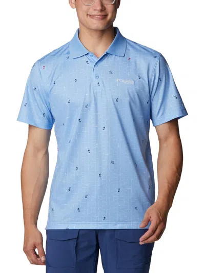 Columbia Mens Logo Polyester Polo In Blue