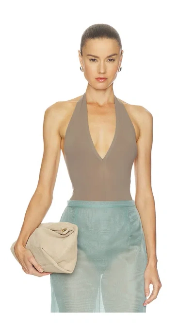 Commando X Revolve Ballet Deep Plunge Halter Bodysuit In Truffle