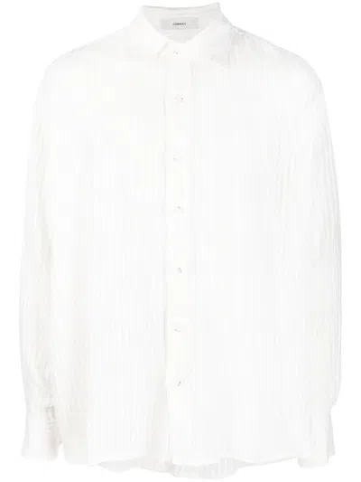 Commas Sheer-stripe Linen-blend Shirt In 白色