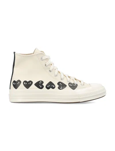 Comme Des Garçons Converse Comme Des Garcons Converse Heart Print High-top Canvas Sneakers In Bianco