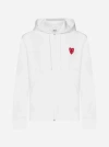 Comme Des Garçons Play Double Heart Patch Cotton Zip Hoodie In White