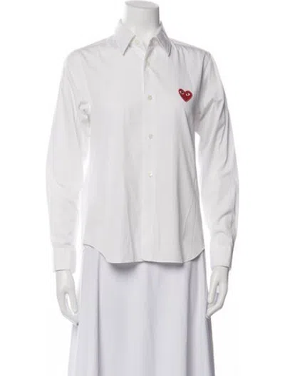 Pre-owned Comme Des Garçons Play Graphic Print Long Sleeve Button-up Top In White
