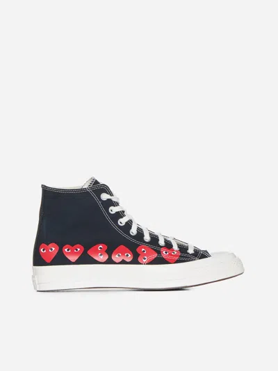 Comme Des Garçons Play Multi Heart High-top Canvas Sneakers In Black