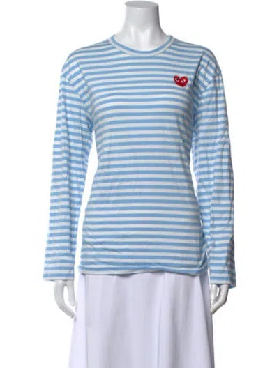 Pre-owned Comme Des Garçons Play Striped Crew Neck T-shirt In Blue
