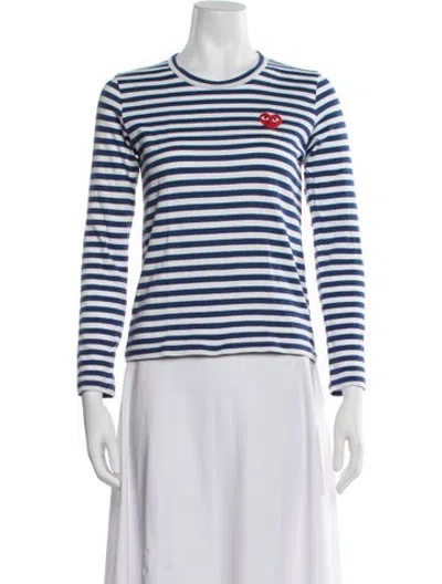 Pre-owned Comme Des Garçons Play Striped Crew Neck T-shirt In Blue