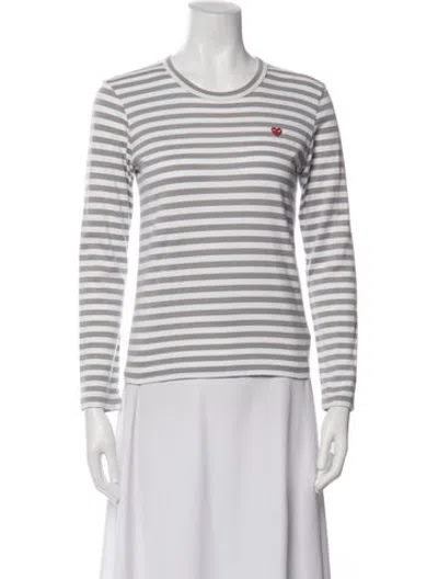 Pre-owned Comme Des Garçons Play Striped Crew Neck T-shirt In Grey/white