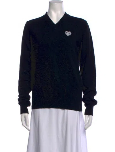 Pre-owned Comme Des Garçons Play Wool Graphic Print Sweater In Black