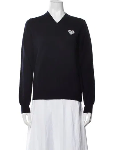 Pre-owned Comme Des Garçons Play Wool Graphic Print Sweater In Blue