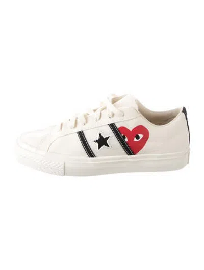 Pre-owned Comme Des Garçons Play X Converse Canvas Graphic Print Sneakers In Neutrals
