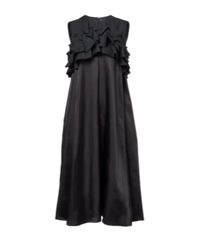 Comme Des Garçons Ruffled Wool Midi Dress In Black