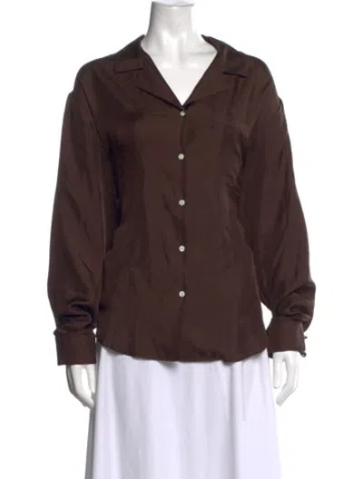 Pre-owned Comme Si Silk Long Sleeve Button-up Top In Brown