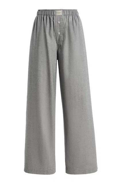 Comme Si Striped Cotton Flannel Wide-leg Pants In Gray