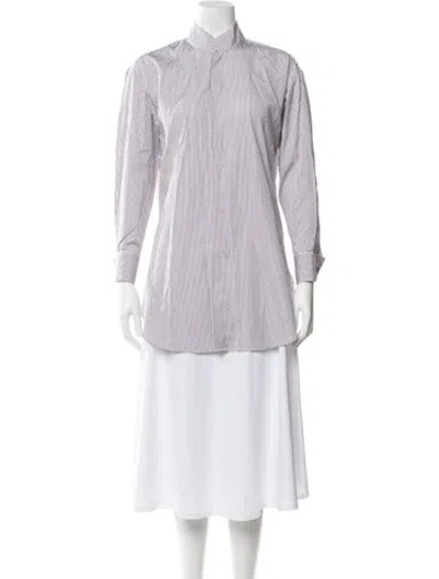 Pre-owned Comme Si Striped Long Sleeve Button-up Top In White