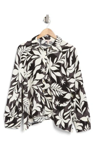 Como Vintage Floral Print Button Front Shirt In Jet Black