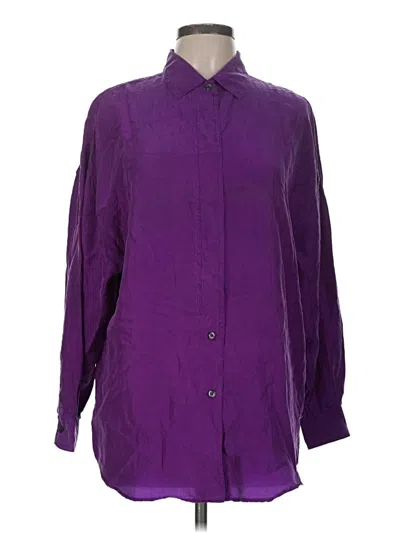 Pre-owned Compagnie Internationale Express Long Sleeve Silk Top Purple Collared Neckline Tops