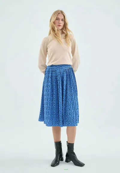 Compañía Fantástica Avery Leopard Pleated Skirt In Blue