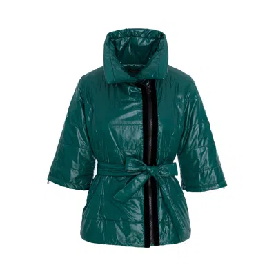 Concept A Trois Women's Emerald Green Short Jacket With Zippers On The Sleeves And A Drawstring At The Waist