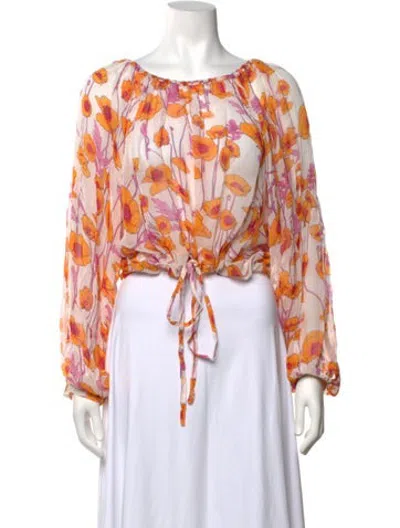 Pre-owned Coniglio Palm Beach Floral Print Scoop Neck Blouse W/ Tags In Orange