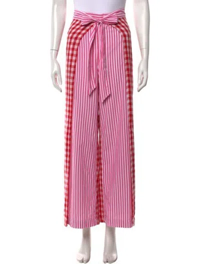 Pre-owned Coniglio Palm Beach Plaid Print Wide Leg Pants In Pink