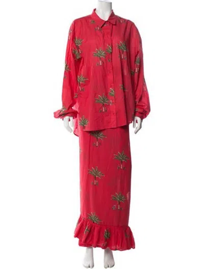 Pre-owned Coniglio Palm Beach Printed Ruffle Embellishment Skirt Set In Red