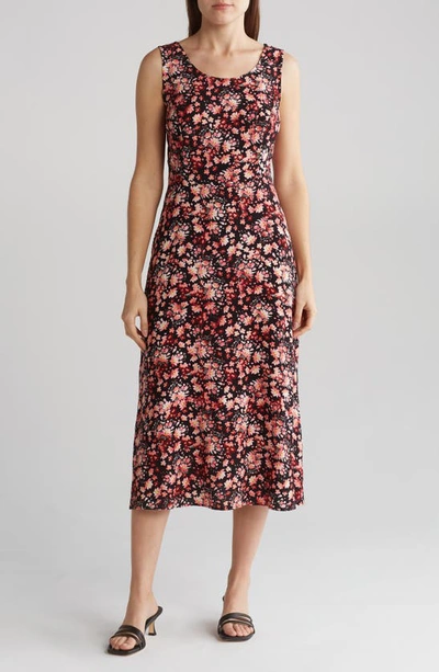Connected Apparel Floral Midi Dress In Melon