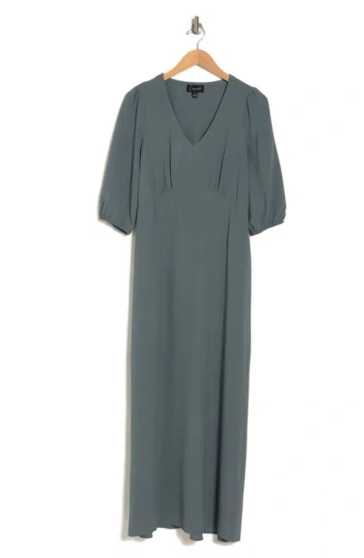 Connected Apparel Puff Sleeve Maxi Dress In Moss