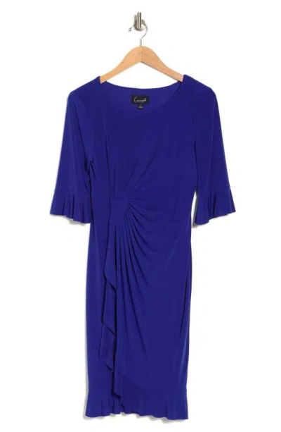 Connected Apparel Ruffle Pleat Dress In Blue