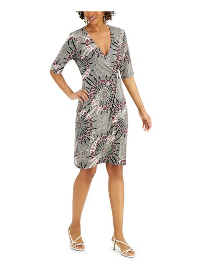Connected Apparel Womens Printed Knee-length Wrap Dress In Black