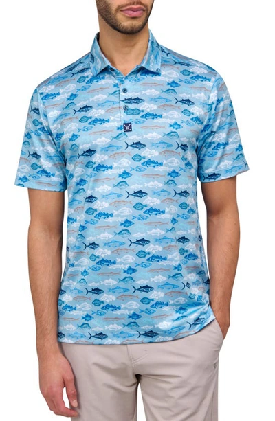 Construct Fish Print Golf Polo In Blue