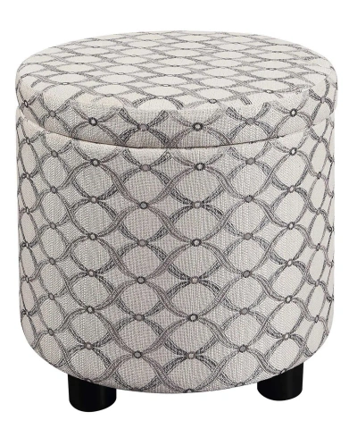 Convenience Concepts 15.75" Polyester Round Storage Ottoman With Tray Lid In Ribbon Pattern Fabric