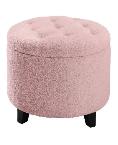 Convenience Concepts 19.75" Sherpa Round Storage Ottoman In Sherpa Pink