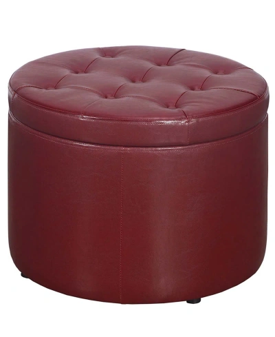 Convenience Concepts 22" Faux Leather Round Shoe Storage Ottoman In Burgundy Faux Leather