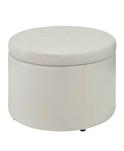 Convenience Concepts 22" Faux Leather Round Shoe Storage Ottoman In Ivory Faux Leather
