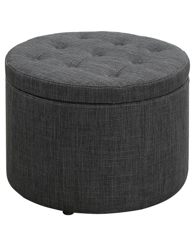 Convenience Concepts 22" Faux Linen Round Shoe Storage Ottoman In Dark Charcoal Gray Linen