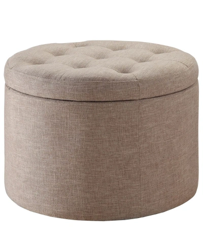 Convenience Concepts 22" Faux Linen Round Shoe Storage Ottoman In Tan Fabric