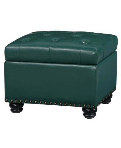 Convenience Concepts 24" Faux Leather 5th Avenue Storage Ottoman In Forest Green Faux Leather