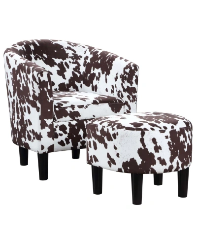 Convenience Concepts 26.25" Faux Cowhide Churchill Accent Chair With Ottoman In Brown Cow Print