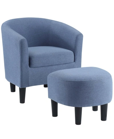 Convenience Concepts 26.25" Faux Linen Churchill Accent Chair With Ottoman In Blue Fabric