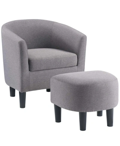 Convenience Concepts 26.25" Faux Linen Churchill Accent Chair With Ottoman In Cement Gray Fabric