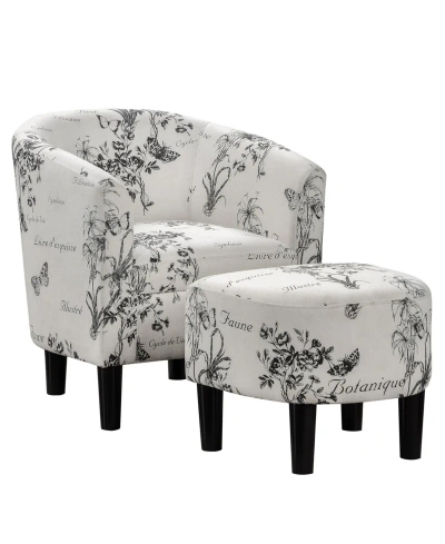 Convenience Concepts 26.25" Print Canvas Churchill Accent Chair With Ottoman In Botanical Print