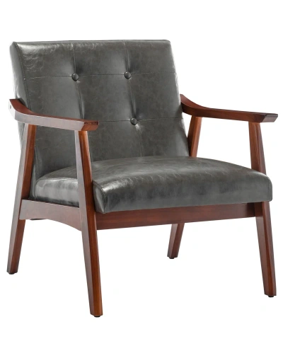 Convenience Concepts 27.5" Faux Leather Natalie Accent Chair In Dark Gray Faux Leather,espresso
