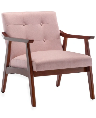 Convenience Concepts 27.5" Faux Linen Natalie Accent Chair In Pearl Pink Fabric,espresso