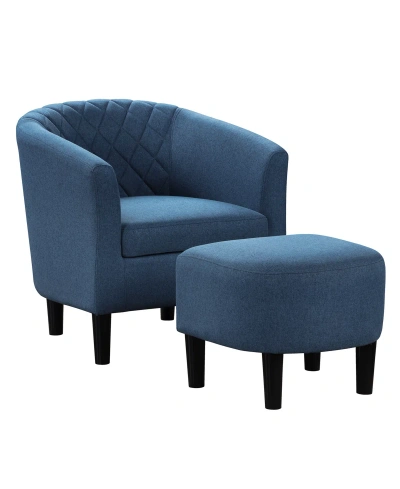 Convenience Concepts 27.75" Polyester Roosevelt Accent Chair With Ottoman In Blue Fabric
