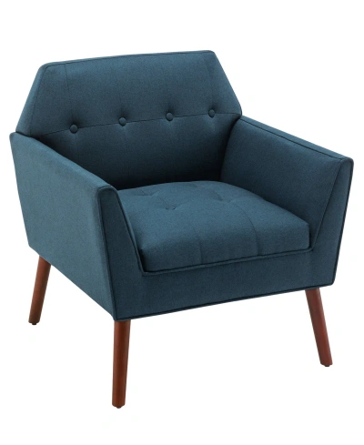 Convenience Concepts 30" Polyester Andy Mid Century Modern Accent Lounge Armchair In Dark Blue Fabric,espresso