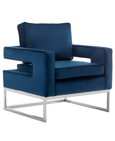 Convenience Concepts 32.25" Velvet Carrie Accent Lounge Armchair Silver-tone Base In Navy Blue Velvet,silver