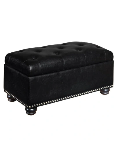 Convenience Concepts 35.5" Faux Leather 7th Avenue Storage Ottoman In Black Faux Leather