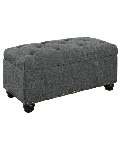 Convenience Concepts 35.5" Faux Linen 7th Avenue Storage Ottoman In Dark Charcoal Gray Fabric