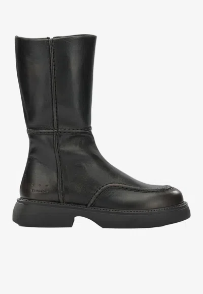 Copenhagen Studios Distressed Leather Mid-calf Boots In Black