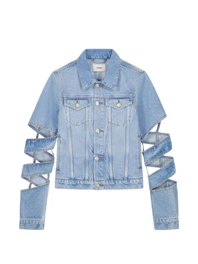 Coperni Blue Cut-out Details Classic Collar Jacket In Light Blue